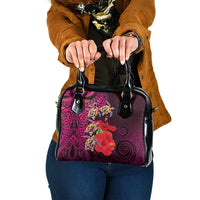 Pasifika Festival Shoulder Handbag Plumeria Turtles with Hibiscus - Polynesian Art Tattoo Pink Color LT03 One Size Pink - Polynesian Pride
