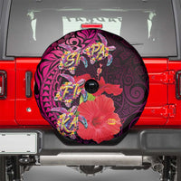 Pasifika Festival Spare Tire Cover Plumeria Turtles with Hibiscus - Polynesian Art Tattoo Pink Color LT03 - Polynesian Pride