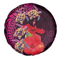 Pasifika Festival Spare Tire Cover Plumeria Turtles with Hibiscus - Polynesian Art Tattoo Pink Color LT03 - Polynesian Pride