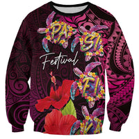 Pasifika Festival Sweatshirt Plumeria Turtles with Hibiscus - Polynesian Art Tattoo Pink Color LT03 Unisex Pink - Polynesian Pride