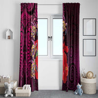 Pasifika Festival Window Curtain Plumeria Turtles with Hibiscus - Polynesian Art Tattoo Pink Color LT03 - Polynesian Pride