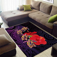Pasifika Festival Area Rug Plumeria Turtles with Hibiscus - Polynesian Art Tattoo Purple Color LT03 - Polynesian Pride