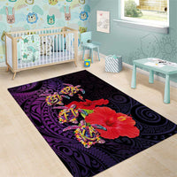 Pasifika Festival Area Rug Plumeria Turtles with Hibiscus - Polynesian Art Tattoo Purple Color LT03 - Polynesian Pride