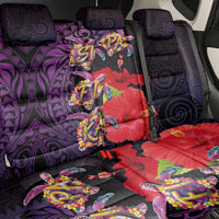 Pasifika Festival Back Car Seat Cover Plumeria Turtles with Hibiscus - Polynesian Art Tattoo Purple Color LT03 - Polynesian Pride