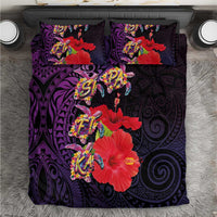 Pasifika Festival Bedding Set Plumeria Turtles with Hibiscus - Polynesian Art Tattoo Purple Color LT03 Purple - Polynesian Pride