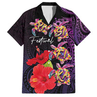 Pasifika Festival Family Matching Summer Maxi Dress and Hawaiian Shirt Plumeria Turtles with Hibiscus - Polynesian Art Tattoo Purple Color LT03 Dad's Shirt - Short Sleeve Purple - Polynesian Pride