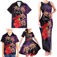 Pasifika Festival Family Matching Tank Maxi Dress and Hawaiian Shirt Plumeria Turtles with Hibiscus - Polynesian Art Tattoo Purple Color LT03 - Polynesian Pride