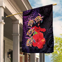Pasifika Festival Garden Flag Plumeria Turtles with Hibiscus - Polynesian Art Tattoo Purple Color LT03 House Flag Purple - Polynesian Pride
