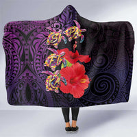Pasifika Festival Hooded Blanket Plumeria Turtles with Hibiscus - Polynesian Art Tattoo Purple Color LT03 One Size Purple - Polynesian Pride
