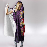 Pasifika Festival Hooded Blanket Plumeria Turtles with Hibiscus - Polynesian Art Tattoo Purple Color LT03 - Polynesian Pride