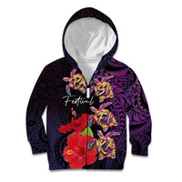 Pasifika Festival Kid Hoodie Plumeria Turtles with Hibiscus - Polynesian Art Tattoo Purple Color LT03 Zip Hoodie Purple - Polynesian Pride