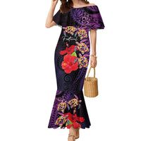 Pasifika Festival Mermaid Dress Plumeria Turtles with Hibiscus - Polynesian Art Tattoo Purple Color LT03 Women Purple - Polynesian Pride