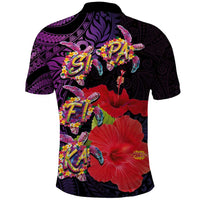 Pasifika Festival Polo Shirt Plumeria Turtles with Hibiscus - Polynesian Art Tattoo Purple Color LT03 - Polynesian Pride