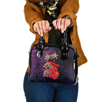 Pasifika Festival Shoulder Handbag Plumeria Turtles with Hibiscus - Polynesian Art Tattoo Purple Color LT03 One Size Purple - Polynesian Pride