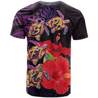 Pasifika Festival T Shirt Plumeria Turtles with Hibiscus - Polynesian Art Tattoo Purple Color LT03 - Polynesian Pride