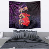 Pasifika Festival Tapestry Plumeria Turtles with Hibiscus - Polynesian Art Tattoo Purple Color LT03 - Polynesian Pride