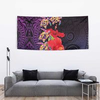 Pasifika Festival Tapestry Plumeria Turtles with Hibiscus - Polynesian Art Tattoo Purple Color LT03 - Polynesian Pride