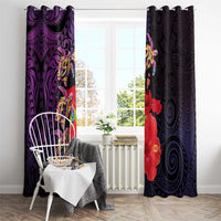 Pasifika Festival Window Curtain Plumeria Turtles with Hibiscus - Polynesian Art Tattoo Purple Color LT03 - Polynesian Pride