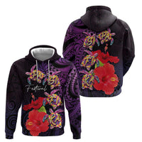 Pasifika Festival Zip Hoodie Plumeria Turtles with Hibiscus - Polynesian Art Tattoo Purple Color LT03 - Polynesian Pride