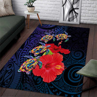 Pasifika Festival Area Rug Plumeria Turtles with Hibiscus - Polynesian Art Tattoo Dark Navy Color LT03 Dark Navy - Polynesian Pride