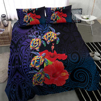 Pasifika Festival Bedding Set Plumeria Turtles with Hibiscus - Polynesian Art Tattoo Dark Navy Color LT03 - Polynesian Pride
