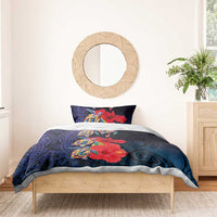 Pasifika Festival Bedding Set Plumeria Turtles with Hibiscus - Polynesian Art Tattoo Dark Navy Color LT03 - Polynesian Pride