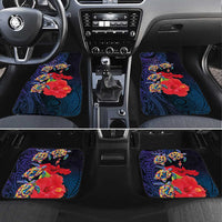 Pasifika Festival Car Mats Plumeria Turtles with Hibiscus - Polynesian Art Tattoo Dark Navy Color LT03 Set 4pcs Dark Navy - Polynesian Pride