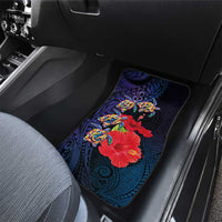 Pasifika Festival Car Mats Plumeria Turtles with Hibiscus - Polynesian Art Tattoo Dark Navy Color LT03 - Polynesian Pride
