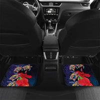 Pasifika Festival Car Mats Plumeria Turtles with Hibiscus - Polynesian Art Tattoo Dark Navy Color LT03 Set 2pcs - Back Dark Navy - Polynesian Pride