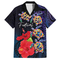 Pasifika Festival Family Matching Puletasi and Hawaiian Shirt Plumeria Turtles with Hibiscus - Polynesian Art Tattoo Dark Navy Color LT03 Dad's Shirt - Short Sleeve Dark Navy - Polynesian Pride