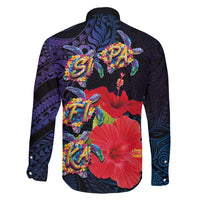 Pasifika Festival Family Matching Tank Maxi Dress and Hawaiian Shirt Plumeria Turtles with Hibiscus - Polynesian Art Tattoo Dark Navy Color LT03 - Polynesian Pride