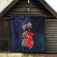 Pasifika Festival Quilt Plumeria Turtles with Hibiscus - Polynesian Art Tattoo Dark Navy Color LT03 - Polynesian Pride