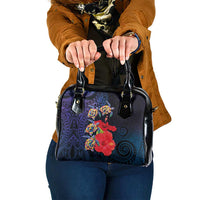 Pasifika Festival Shoulder Handbag Plumeria Turtles with Hibiscus - Polynesian Art Tattoo Dark Navy Color LT03 One Size Dark Navy - Polynesian Pride