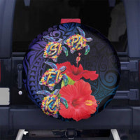 Pasifika Festival Spare Tire Cover Plumeria Turtles with Hibiscus - Polynesian Art Tattoo Dark Navy Color LT03 - Polynesian Pride