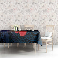 Pasifika Festival Tablecloth Plumeria Turtles with Hibiscus - Polynesian Art Tattoo Dark Navy Color LT03 - Polynesian Pride