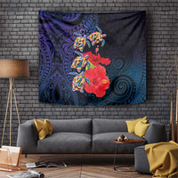 Pasifika Festival Tapestry Plumeria Turtles with Hibiscus - Polynesian Art Tattoo Dark Navy Color LT03 Dark Navy - Polynesian Pride