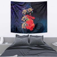 Pasifika Festival Tapestry Plumeria Turtles with Hibiscus - Polynesian Art Tattoo Dark Navy Color LT03 - Polynesian Pride