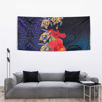 Pasifika Festival Tapestry Plumeria Turtles with Hibiscus - Polynesian Art Tattoo Dark Navy Color LT03 - Polynesian Pride
