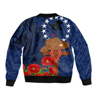 Cook Island ANZAC Day Sleeve Zip Bomber Jacket Soldier Paying Respect We Shall Remember Them LT03 - Polynesian Pride