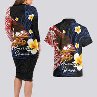 American Samoa Flag Day Couples Matching Long Sleeve Bodycon Dress and Hawaiian Shirt Polynesian Tatau Art and Plumeria LT03 - Polynesian Pride