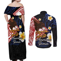 American Samoa Flag Day Couples Matching Off Shoulder Maxi Dress and Long Sleeve Button Shirt Polynesian Tatau Art and Plumeria LT03 - Polynesian Pride