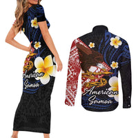 American Samoa Flag Day Couples Matching Short Sleeve Bodycon Dress and Long Sleeve Button Shirt Polynesian Tatau Art and Plumeria LT03 - Polynesian Pride