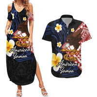 American Samoa Flag Day Couples Matching Summer Maxi Dress and Hawaiian Shirt Polynesian Tatau Art and Plumeria LT03 Black - Polynesian Pride