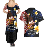 American Samoa Flag Day Couples Matching Summer Maxi Dress and Hawaiian Shirt Polynesian Tatau Art and Plumeria LT03 - Polynesian Pride