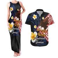 American Samoa Flag Day Couples Matching Tank Maxi Dress and Hawaiian Shirt Polynesian Tatau Art and Plumeria LT03 Black - Polynesian Pride