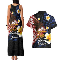 American Samoa Flag Day Couples Matching Tank Maxi Dress and Hawaiian Shirt Polynesian Tatau Art and Plumeria LT03 - Polynesian Pride