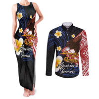 American Samoa Flag Day Couples Matching Tank Maxi Dress and Long Sleeve Button Shirt Polynesian Tatau Art and Plumeria LT03 Black - Polynesian Pride