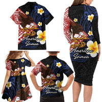 American Samoa Flag Day Family Matching Long Sleeve Bodycon Dress and Hawaiian Shirt Polynesian Tatau Art and Plumeria LT03 - Polynesian Pride