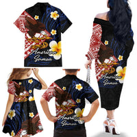American Samoa Flag Day Family Matching Off The Shoulder Long Sleeve Dress and Hawaiian Shirt Polynesian Tatau Art and Plumeria LT03 - Polynesian Pride