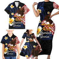 American Samoa Flag Day Family Matching Short Sleeve Bodycon Dress and Hawaiian Shirt Polynesian Tatau Art and Plumeria LT03 - Polynesian Pride